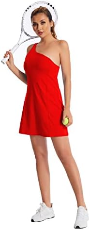 שמלת טניס של קואקואה נשים, שמלות גולף אתלטיות של אימון כתף עם מכנסיים קצרים ושמלת פעילות גופנית פעילה עם כיסים