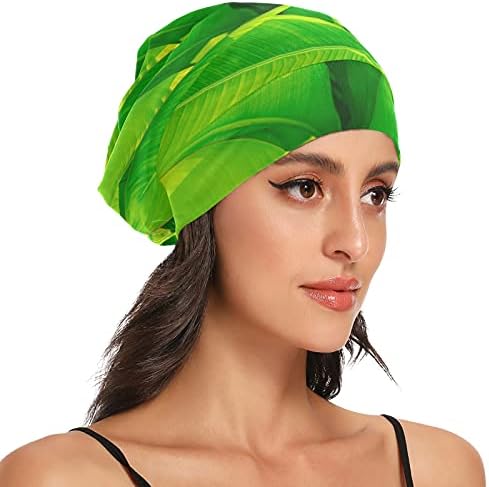 כובע עבודה של כובע שינה כובע מצנפת עלים טרופיים ירוקים לנשים לעטוף לילה בגדי שיער
