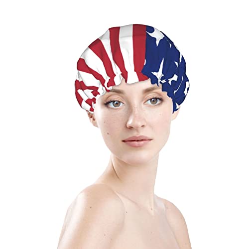 נשים לשימוש חוזר למתיחה שולי שיער חידוש ארהב דגל אמריקאי שכבות כפולות אטומות למקלחת כובע אמבטיה