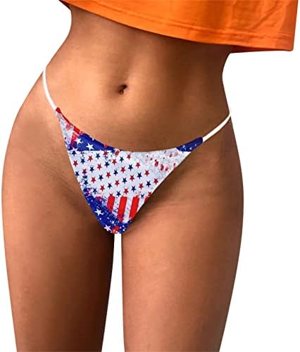 4 ביולי תחתוני חוטיני לנשים רצועות מין שובבות T-Back-Back דגל אמריקאי דגל נמוך מותניים נוחים תקצירים רכים