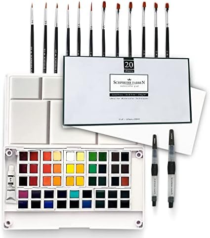 שפיררר פארבן-48 צבעי צבעי מים סט, 12 פירוט מברשות צבע עבור צבעי מים, אקריליק, גואש ושמן ציור
