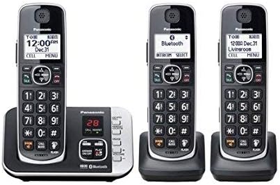 טלפון אלחוטי של Panasonic עם קישור למכונת תשובה לתאים ודיגיטל, 3 מכשירים - שחור