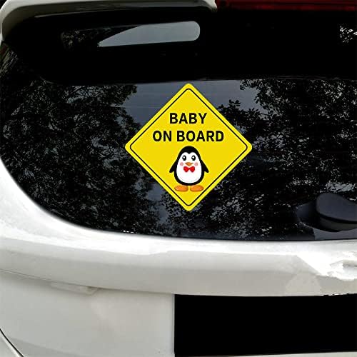Dreothy 2 PCS תינוק על מדבקה על סיפונה למכוניות מצחיק פינגווין פינגווין על סימן שלט בטיחות מדבקות אזהרות מכוניות סטיילינג