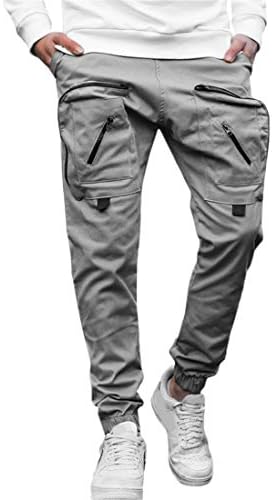 גברים של מכנסי קז ' ואל רב כיסים אופנה מטען רצים כושר רוכסן ארוך מכנסיים עם כיס מכנסיים
