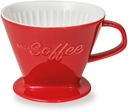 CREANO XXL חרסינה קפה קפה טפטוף קרמיקה חרוט חרוט - גודל פילטר 4 אדום - איכות ענקית וכבדה 800 גרם/28oz - 6