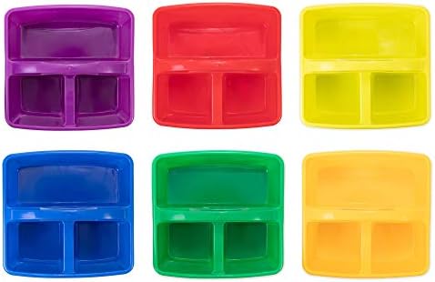 6 קופסאות אחסון צבעוניות-פחי פלסטיק הניתנים לגיבוב בתפזורת עם 3 תאים וידית נשיאה לילדים-ארגון שולחן משרדי לגיל הרך, גן