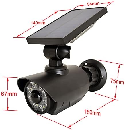 L&H משק בית חיצוני אור סולארי מצלמת אבטחה מזויפת 800 לומנים זרקור IP66 אטום מים, אור שיטפון סולארי למרפסת