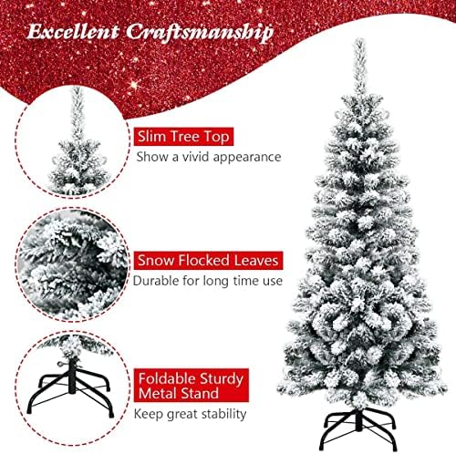 Bangtane 4.5ft שלג מלאכותי נוהר עץ חג המולד עץ חג המולד, עץ חג המולד של אורן פו-צירים עם עץ דק עליון ומחטי