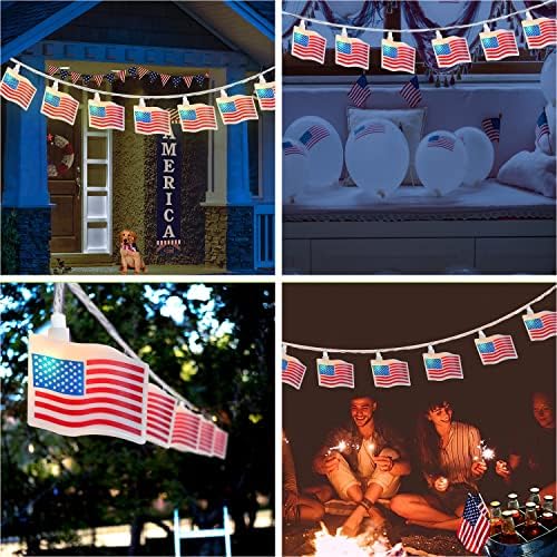 Sotopoo אורות 4 ביולי אורות פטריוטיים - אורות דגל אמריקאים מיתרים חיצוניים מקורה, נהדר כמו אורות יום הזיכרון אורות
