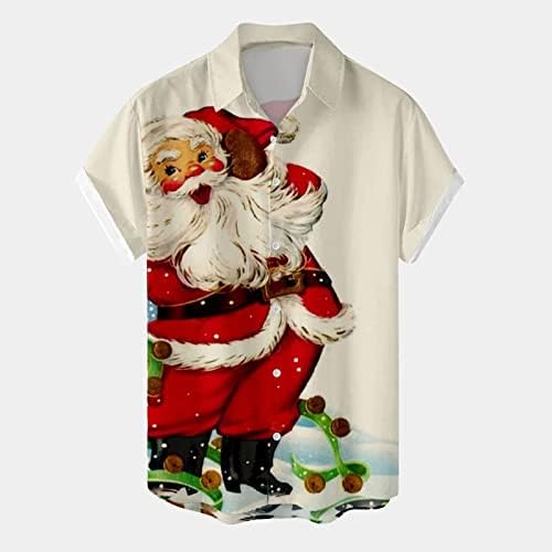 WOCACHI לחג המולד כפתור כפתור למטה חולצות שרוול קצר חג המולד מצחיק סנטה קלאוס הוואי חולצה במסיבת באולינג חולצות