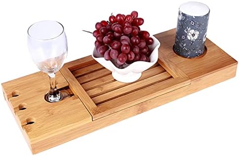 WXFKLDJ מגש אמבטיה יוקרתית מעץ במבוק, שולחן אמבטיה עם זרועות מתכווננות בהרחבה, מעמד ספרי עץ במבוק ומחזיק יין