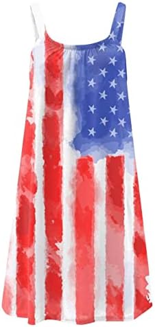 נשים עצמאות יום שמלות קיץ פטריוטית ארהב כוכבים ופסים קצר טנק שמלות כושר רופף זורם טוניקת שמלה
