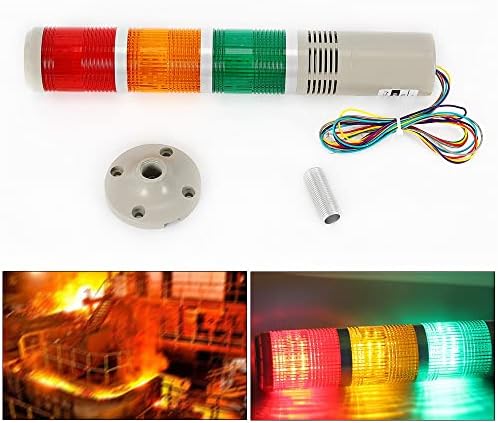אורות ערימת מגדל איתות LED, אורות אזהרה של אות תעשייתי, מנורת מגדל עמודים זמזם צהוב ירוק אדום, 110V 220V AC