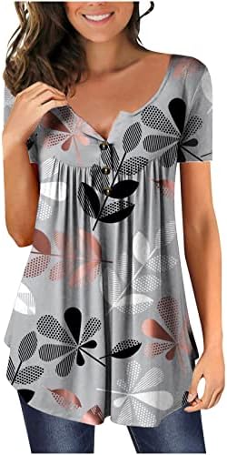 נשים פרחוני הדפסת טוניקת חולצות צווארון כפתור חולצה קיץ קצר שרוול חולצה חולצות בסיסי אופנה רך טי חולצה
