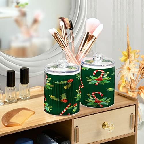 Alaza 2 Pack QTIP Holder Dispenser חג המולד Poinsettia Candy Candy מארגן אמבטיה מיכלים לכדורי כותנה/ספוגיות/רפידות/חוט