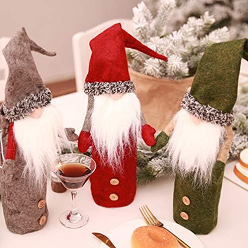 AMOSFUN SANTA CLAUS קישוט קישוט בקבוק חג המולד כיסוי גנום שוודית בקבוק יין שוודית יין לחג המולד מסיבת חג שולחן ארוחה