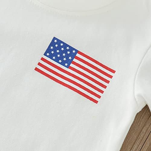 תינוקת רביעי ביולי תלבושות יום עצמאות ילדים 3 מחשבים סטים מגרש חולצות צווארון+דגל פרחוני מודפס
