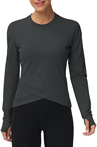 חולצות דחיסה של שרוול ארוך לנשים חולצות אימון חוצה שולי חוצה אתלטים מפעילים חולצות יוגה עם חור אגודל