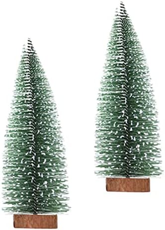 עיצוב בית צעצועים 2 יחידות עץ חג המולד מיניאטורה עץ אורן קטן עם בסיסי עץ עצי אורן מיניאטוריים