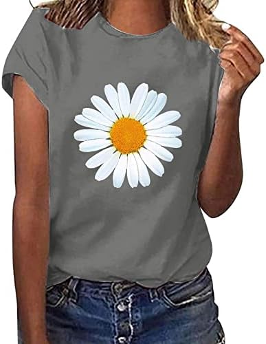 קיץ חולצות לנשים 2023, נשים של קצר שרוול חולצה דייזי פרחוני הדפסת בסיסי קיץ רופף טי חולצות