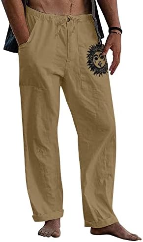 גברים קיץ מכנסי פשתן כותנה מותניים אלסטיים שרוך מכנסיים מכנסיים קלים משקל קל משקל פעיל מכנסיים נמתחים