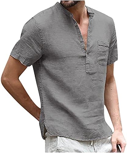 גברים של פשתן הנלי חולצות מקרית קצר שרוול חולצה קל משקל טיז קיץ חוף חולצות עם כיסים