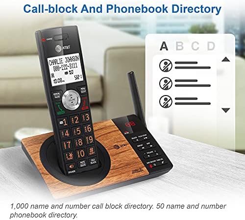 AT&T CL82167 DECT 6.0 טלפון אלחוטי הניתן להרחבה לבית עם מכונה מענה, חסימת שיחות, קריין מזהה מתקשר, אינטרקום
