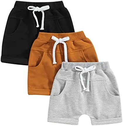BAGILAANOE פעוט ילד 3 מכנסיים קצרים מכנסיים קז'ואלים מכנסיים קצרים מכנסי טרנינג מכנסי טרנינג אימון אתלטי מכנסי ספורט,