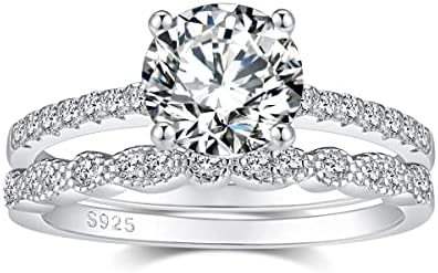 טבעת כלה כסף סטרלינג 1.25 קראט 925 סטים עגולים טבעות אירוסין טבעת וינטג ' טבעות הבטחה לה להקות חתונה לנשים