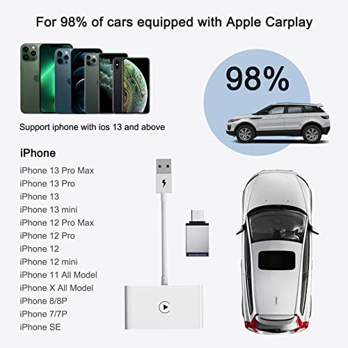 מתאם Carplay Wireless, Dongle Wireless Carplay, Plug & Play עדכון מקוון WiFi 5GHz, חביון נמוך, קל להתקנה,