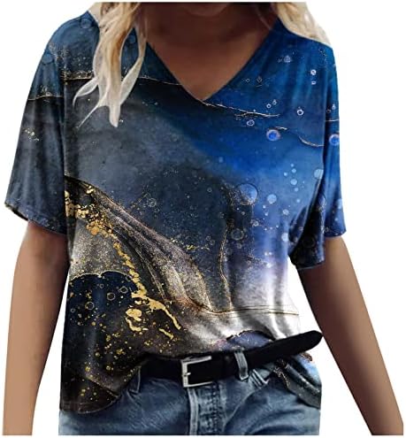 נשים שיש הדפסת חולצות קצר שרוול 2023 טרנדי חולצה למעלה קיץ מזדמן רופף בכושר טי חולצות חולצות עבור הילקינג