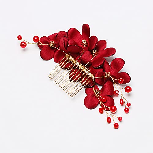 1 יחידות אופנה אדום פרח שיער מסרק שושבינה קריסטל שיער קליפ כלה סיכת ראש חתונת שיער תכשיטי לנשים מסיבת גומייה לשיער