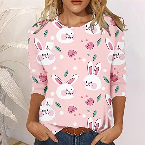 חולצת ארנב פסחא לנשים צמרות מודפסות חמודות חמודות שרוול ארוך חולצות 3/4 חולצת שרוול טי טי לנשים