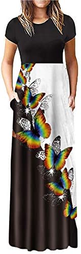 נשים מקסי ארוך שמלת טלאי טוניקת שמלות קצר שרוול או צוואר אלגנטי ערב מסיבת נשף חג שמלה קיצית עם כיס