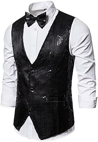 אפוד NZWILUNS לז'קט גברים עם נציפי אופנה של עניבת פרפר מעיל vest מעיל צווארון V-Neck ללא שרוולים חתונה טוקסידו טוקסידו.