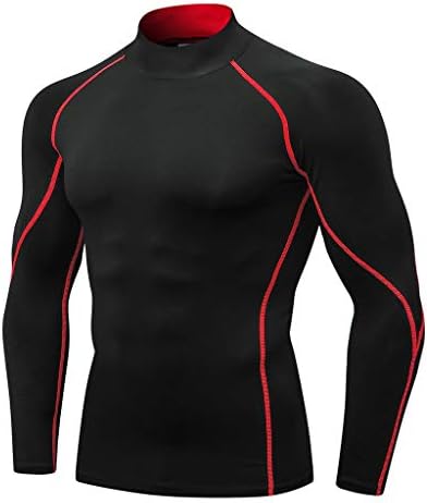 חולצות טריקו של דחיסת XXBR לגברים, שרוול ארוך צוואר מדומה לחולצת אימון אתלט