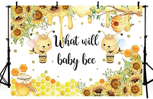 AIBIIN 7x5ft Bee מגדר חושף תפאורה, מה יחשוף מגדר דבורה לתינוקות, דבש דבורה מקלחת לתינוק רקע חמנית דבורה מגדר מגדר לחשוף קישוטים