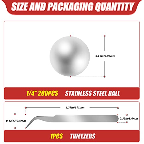 QCQIANG 200 PCS 1/4 304 כדורי פלדה מדויקים מפלדת אל חלד, כדורי מתכת מיני מיסבי כדור מיסב לחלקים אוטומטיים,