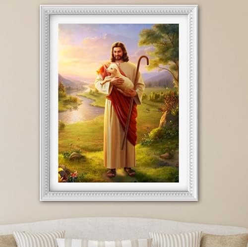 דת Pigpigboss ישו ערכת ציור יהלום 5d ציור יהלום עגול מלא למבוגר ישוע כבשים ערכת ציור יהלום לילד ישו נקודות יהלום אמנות מתנה
