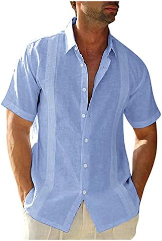 XXBR Mens Mens Guayabera חולצות כותנה פשתן שרוול קצר חולצה כפתור קיץ למטה צווארון ממרח מזדמן צווארון חוף חוף