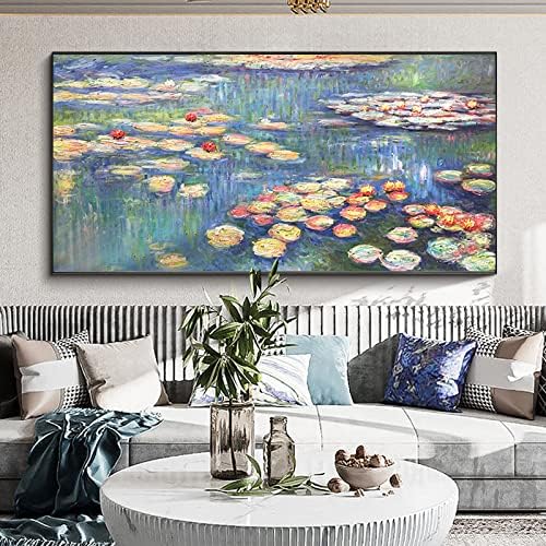 סטודיו Wunm CE Monet Water Filiies ציורים מפורסמים רפרודוקציות- ציור שמן מודרני מצויר ביד מסעדת אורח מסעדה תלויה ציורים