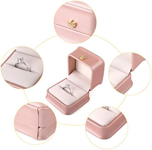 סט של 2 ורוד טבעת תיבת הצעת טבעת קופסות זוג אירוסין תכשיטי אריזת מתנה מקרה עור מפוצל טבעת עגילי תכשיטי תצוגה לחתונה