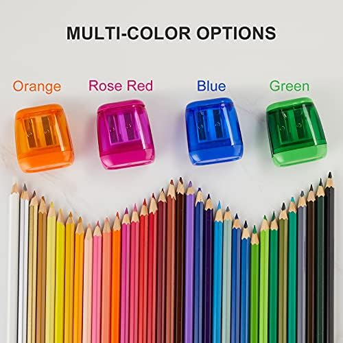 4 יחידות עיפרון מחדדי ידני, חורים כפולים קומפקטי צבעוני כף יד עיפרון מחדד לילדים עם מכסה מבוגרים תלמידי בית