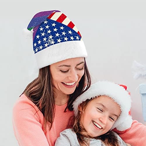 מעורב הומו דגל עם אמריקאי דגל חג המולד כובע סנטה קלאוס כובעי קטיפה קצרה עם לבן חפתים לגברים נשים חג המולד מסיבת חג קישוטים