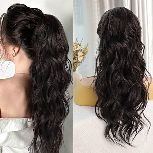 אלקסנן גלי טופר קליפ קוקו שיער הרחבות סינטטי פלאפי פאה עבור נשים יומי להשתמש 20 אינץ שחור