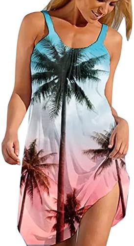 שמלת מיני פרחונית פרחונית ללא שרוולים מזדמנים של נשים הדפס טרופי קיץ חוף שמלות טוניקה שמלות שותות קצרות