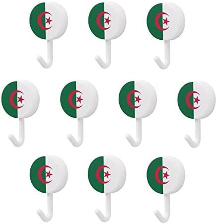 דגל אלג'יריה עגול ווים פלסטיק שימוש מחדש ווים דבק תלייה ווים קיר לחדר אמבטיה מטבח 10 חבילות