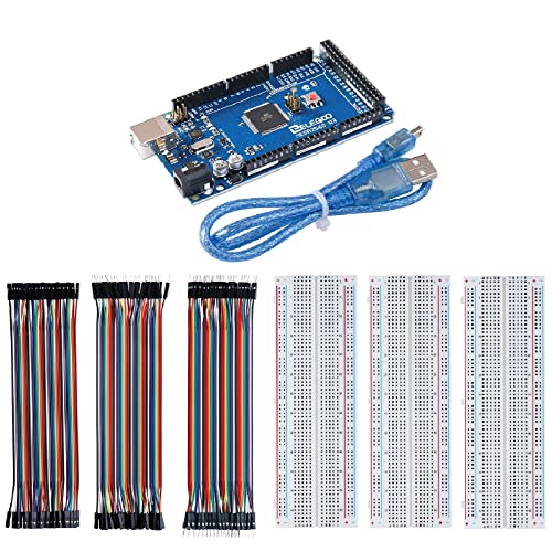 לוח Mega R3 של Elegoo עבור Arduino ו- 120 יח 'חוט דופונט צבעוני ו- 3 יחידות לחם 830 נקודה