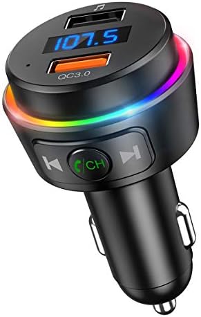 גרסה משודרגת Ankilo Bluetooth FM משדר לרכב v5.0, 7 RGB צבע LED LED תאורה Bluetooth CAR מתאם, מטען רכב QC3.0, ערכת רכב עם יציאות