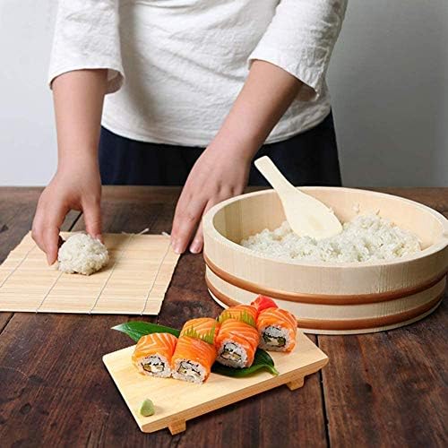סושי מעץ אורז אורז מערבב אמבטיה קערת אורז סושי עם רצועת נחושת, מחצלת מתגלגלת 2x במבוק, 2 כף אורז, 30x7.5 סמ